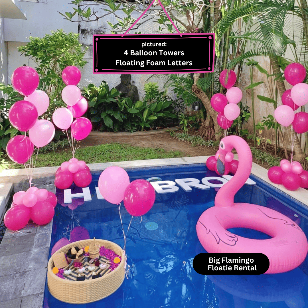 colorful balloon centerpieces near floating breakfast