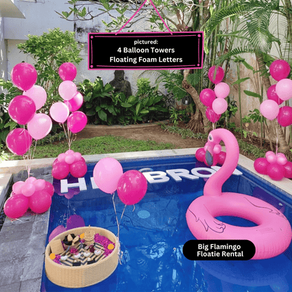 colorful balloon centerpieces near floating breakfast