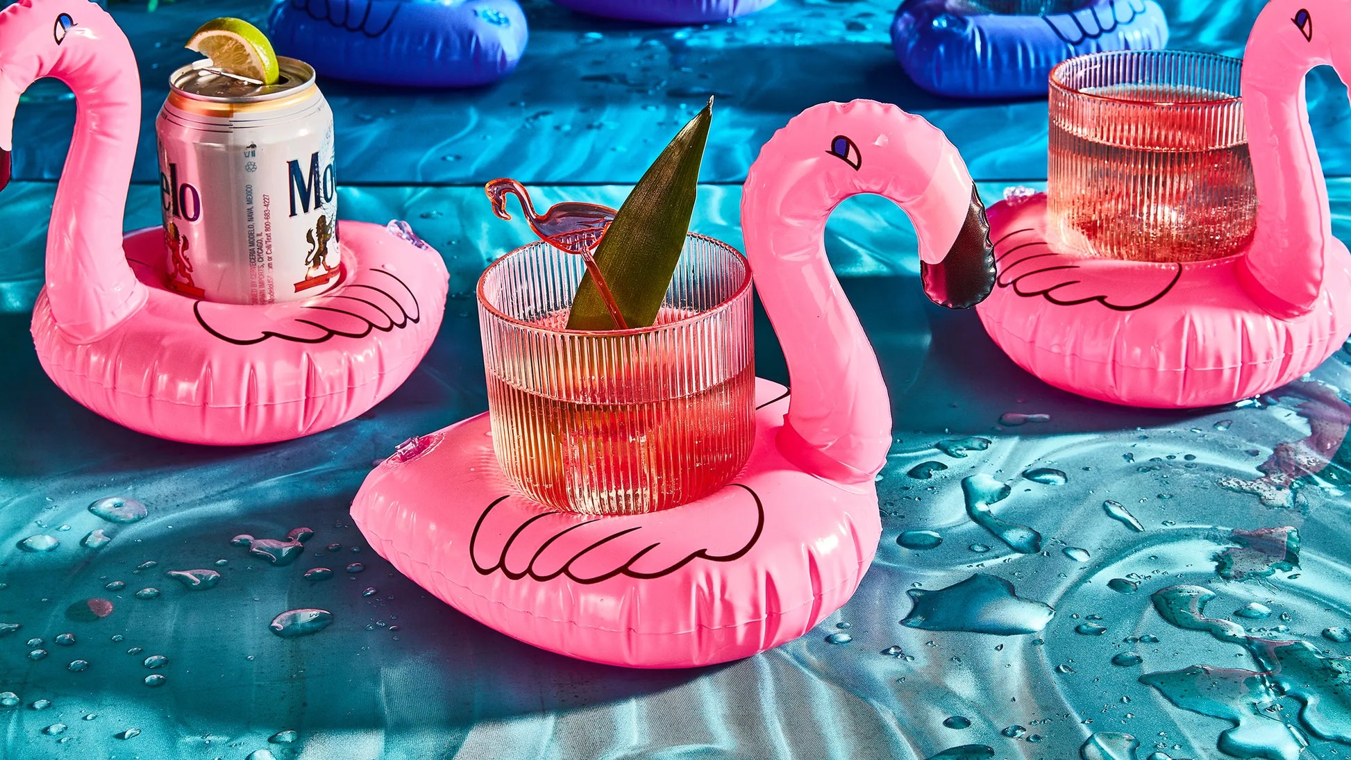 flamingo drink floatie floating in villa pool in Bali