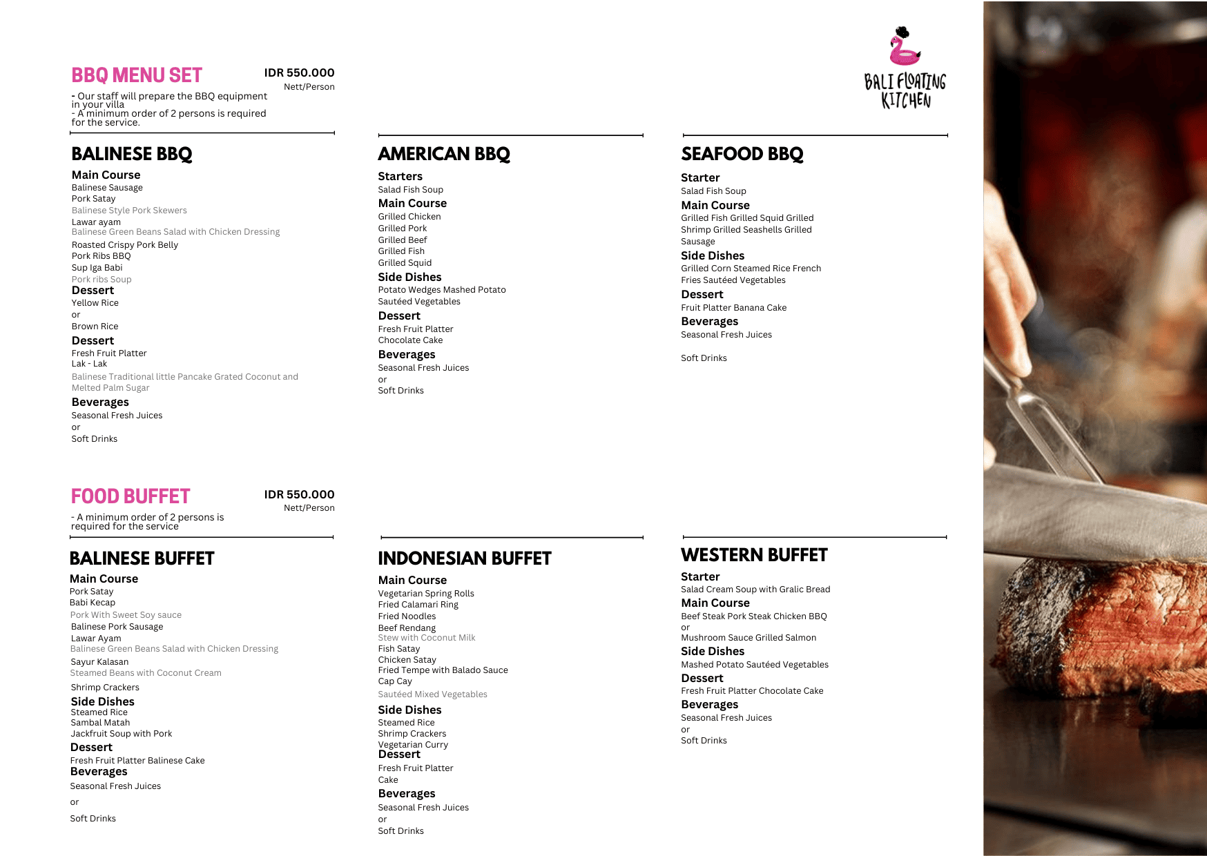 Private chef BBQ and buffer menu bali