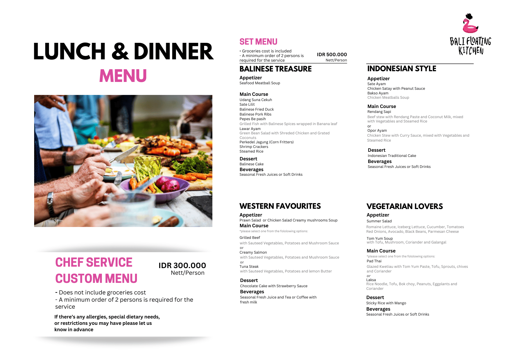 Private chef lunch and dinner bali