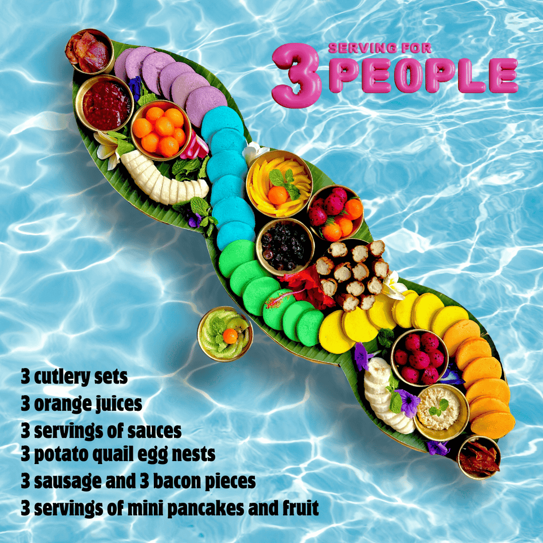 Rainbow pancake stack with fruit and nutella in Seminyak