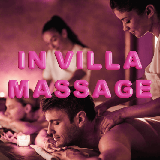 massage setup in private Bali villa with candles and oils